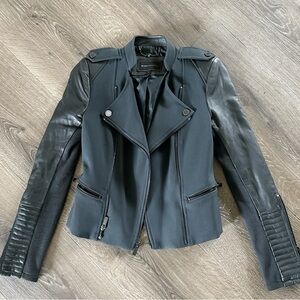 BCBGMAXAZRIA leather sleeve moto jacket